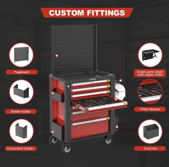 Ma&szlig;geschneiderte KINBOX-Werkzeugschrankbeschl&auml;ge mit 7 Schubladen